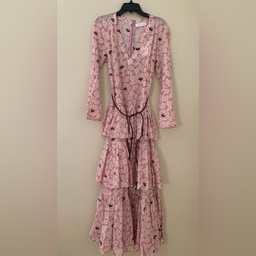 Zimmermann Pink and Black Tiered Ruffled Sundress